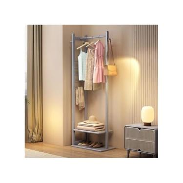 Imagem de A1DFDFGOQSFG Cabide independente de madeira maciça, suporte para roupas, quarto, sala de estar, rack de armazenamento, varanda vertical, simples, varanda e secagem, suporte alto para manto (cinza