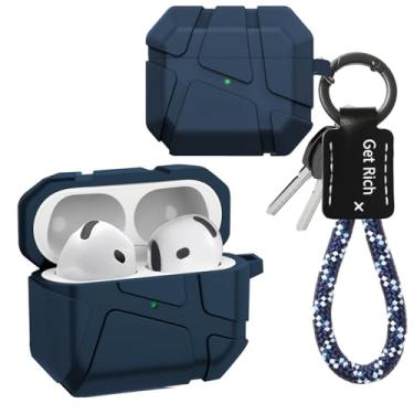 Imagem de Fofvccv Capa para AirPods 4, textura de meteorito com chaveiro e cordão para homens, capa de camada dupla de TPU resistente à prova de choque, capa rígida protetora legal para AirPods 4ª geração 2024