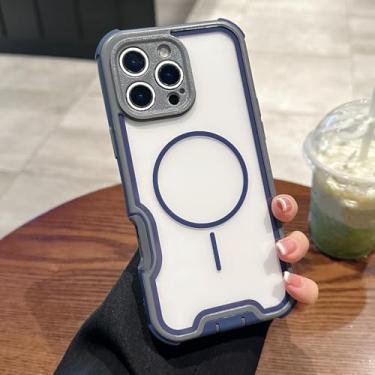 Imagem de HJZSZX Capa protetora anti-queda com quatro cantos e carregamento sem fio para iPhone 16 Pro (para iPhone 16 Pro/azul e cinza)