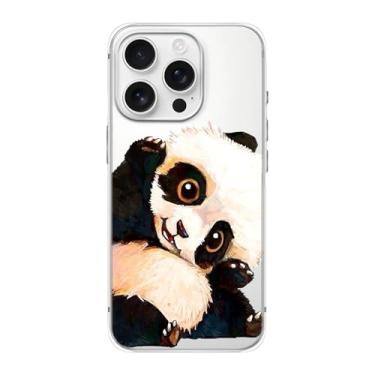 Imagem de Capa FancyCase compatível com iPhone 16 Pro Max (6,9 polegadas) - Capa protetora transparente de TPU flexível com design de panda adorável desenho animado fofo de animal (filhote de panda)