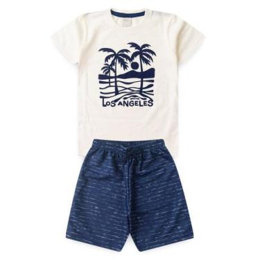 Imagem de Conjunto Verão Menino Natural Camiseta e Bermuda com Cadarço Los Angel