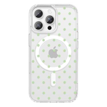 Imagem de xoniery Capa magnética para iPhone 16 Pro, linda bolinhas, compatível com MagSafe, TPU macio, à prova de choque, transparente estética feminina fina para mulheres meninas - verde