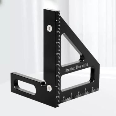 Imagem de Régua triangular de liga de alumínio preta, quadrado de carpinteiro de 45/90 graus resistente para marcenaria, serra de esquadria e uso profissional