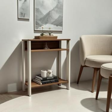 Imagem de Mesa lateral para sofá, simples e elegante(BRANCO E FREIJÓ)