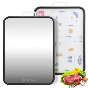 Imagem de Tábua de corte de aço inoxidável, tábua de corte dupla face grande para cozinha, tábuas de corte de aço com borda antiderrapante, tábua de corte PP de metal e grau alimentício 40,6 cm × 28 cm