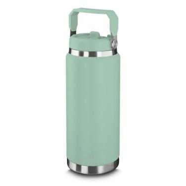 Imagem de Garrafa Térmica Parede Dupla em Aço Inox Verde 900ml com Alça - Global