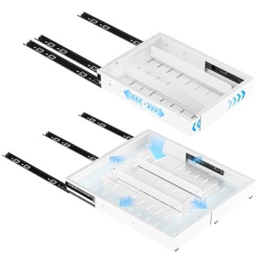 Imagem de Insputer Organizador de armário expansível (31,5 cm - 51 cm) L e (41,3 cm - 57 cm) D, gavetas deslizantes para cozinha, despensa com 2 peças de painel magnético, 3 trilhos deslizantes, adesivo sem