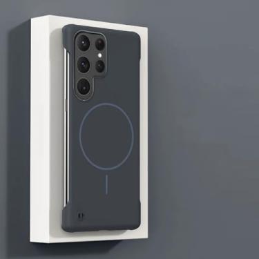 Imagem de HJZSZX Capa magnética sem moldura para Galaxy S24 Ultra Ultra Slim, carregador sem fio (para Galaxy S24 Ultra/Azul)