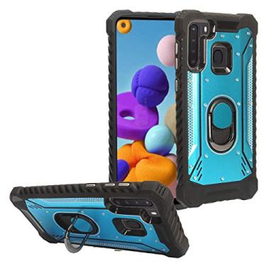 Imagem de CELZEN – para Samsung Galaxy A21 (SM-A215) – Capa de telefone de metal de alumínio com suporte, ZY0 Blue