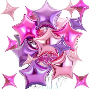 Imagem de Conjunto de 45 balões rosa e roxo Mylar Star Balões de folha de hélio de 45 cm para aniversário, casamento, chá de panela, decorações de festa Kpop Star