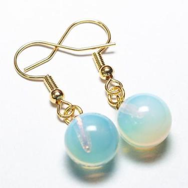 Imagem de Brinco Bolinha Pedra da Lua Opalina Anzol Banho Dourado - CristaisdeCu