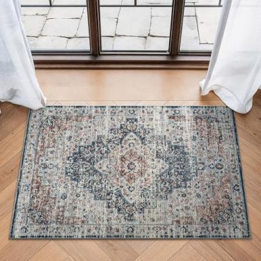 Imagem de Bloom Rugs Tapete lavável antiderrapante 2x3 - Tapete de área oriental tradicional terracota/azul-petróleo para sala de estar, quarto, sala de jantar e cozinha - Tamanho exato: 5 x 7 cm
