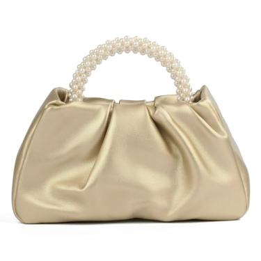 Imagem de BYWAUQI Bolsa clutch feminina de couro macio com pérola para noite para casamento, festa de casamento, formatura, eventos formais, Dourado