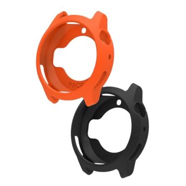 Imagem de Capa para relógio esportivo COROS PACE 4, capa FJIASTB de silicone macio à prova de choque, leve, fácil de instalar, pacote com 2 (laranja + preto)