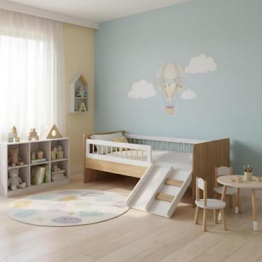Imagem de Cama Montessoriana Infantil com Escorrega e Proteção Lateral - Aveiro/Branco