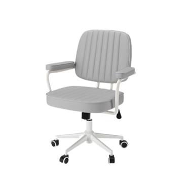 Imagem de KEG801302 Cadeira de escritório cadeira de mesa de couro com encosto médio, cadeira de escritório de couro PU com apoios de braços, cadeira ajustável com rodas, cadeira giratória para jogos (cinza)