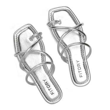 Imagem de FITORY Sandália feminina de dedo plano com alça cruzada para o verão, Prata, 40