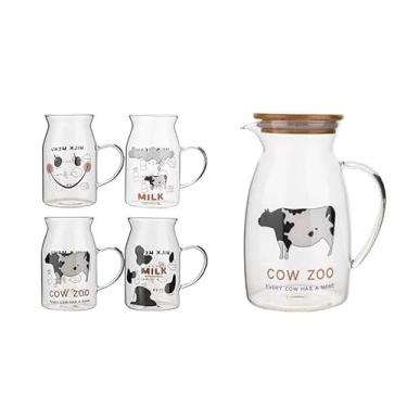 Imagem de Conjunto de copos de vaca adorável para servir para bebidas, uma panela, quatro xícaras, cinco peças, copo de leite, chaleira de água fria para uso doméstico, canecas de café, garrafa de água