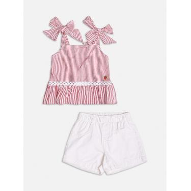 Imagem de Conjunto Infantil Menina Blusa Listra Vermelha/Shorts Momi-Feminino