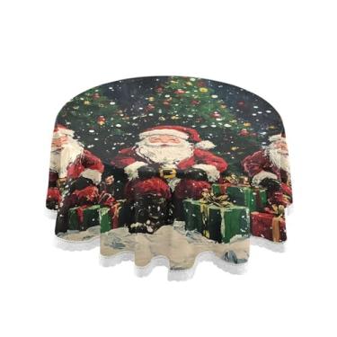 Imagem de Qilmy Toalha de mesa redonda de palmeira de treliça verde, 152 cm, resistente à água, à prova de derramamento, capa de mesa grande para jantar de reunião de família em ambientes internos e externos