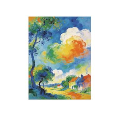 Imagem de BMZFYBS Impressão em tela de arte de parede de paisagem - Pintura de árvore de aldeia - Imagens para sala de estar 50 x 65 cm 20 x 26 pol sem moldura