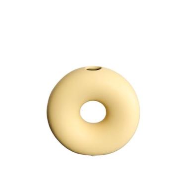 Imagem de Vaso médio moderno, arranjo de flores de cerâmica amarela, casa, sala de estar, entrada, centros de mesa