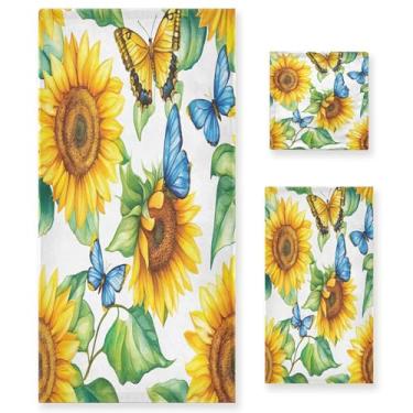 Imagem de xigua Conjunto de toalhas de banheiro de girassol aquarela absorvente macio 3 peças toalha de banho toalha de mão toalhas decorativas para banheiro, academia, hotel, praia, piscina
