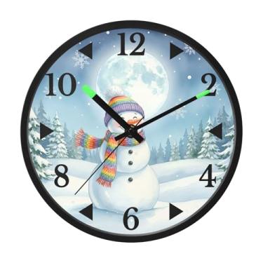 Imagem de STAYTOP Relógio de parede de LED de boneco de neve de Natal para quarto com brilho noturno, relógios de parede silenciosos de 30 cm para decoração de sala de estar, controle de som, relógio de parede