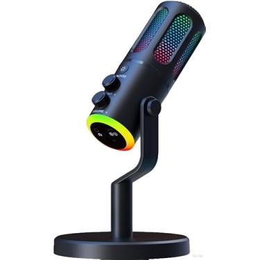 Imagem de LENTION Microfone Dinâmico RGB para PC de gravação de podcast XLR/USB para streaming voca, Gaming, Streaming, Podcast com Pedestal,modo karaoke, Entrada para Fones, para jogadores para gravação