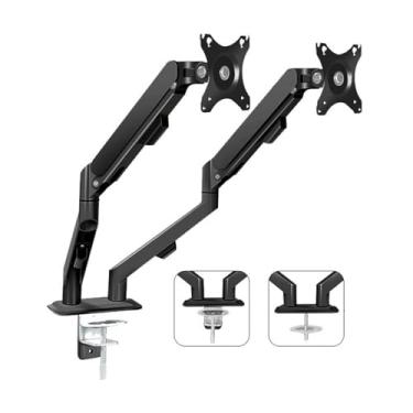 Imagem de Suporte de monitor duplo para a maioria dos Srceens de 17 a 30 polegadas, cada braço comporta no máximo 9 kg, suporte duplo para monitor de mola a gás ajustável em altura com acessórios de mesa VESA