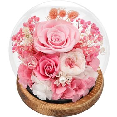 Imagem de SAKSUN Preserved Flowers for Delivery Prime Birthday Gifts for Women - Forever Real Flowers with LED Light & Glass Dome - Decorações de Natal, decoração de mesa para casa