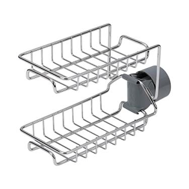 Imagem de Suporte para Esponja de Cozinha Escova Organizador Sabão Camada Porta-Objeto Pia com Torneira Prato Banheiro Prateleira Drenagem Buracos Gancho Escond