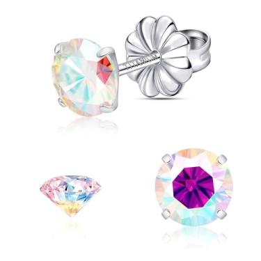 Imagem de Brincos de moissanite, brincos de titânio hipoalergênicos em ouro branco 18 quilates corte redondo cor D VVS1 Claridade Criada em Laboratório Moissanite Joia para mulheres e homens, 0,6CT-3,0CT