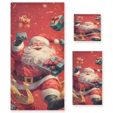Imagem de STAYTOP Lindo Papai Noel segurando uma caixa de presente conjunto de toalhas 3 peças, toalhas de toque macio altamente absorvente de secagem rápida, 1 toalha de banho, 1 toalha de rosto, 1 toalha de