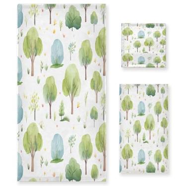 Imagem de xigua Conjunto de toalhas de banheiro de árvore verde absorvente macio toalha de banho de 3 peças toalha de mão toalhas decorativas para banheiro, academia, hotel, praia, piscina