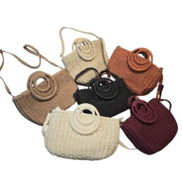 Imagem de Bolsa Artesanal Meia Lua em Palha Natural com Zíper, Alça Ajustável e Forro com Bolso Interno – Ideal para Praia, Piscina, Viagens e Dia a Dia (Marrom)