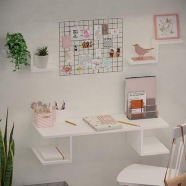 Imagem de Escrivaninha Suspensa Mesa de Estudos Notebook Home Office com Prateleiras Parede