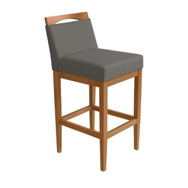 Imagem de 1 Banqueta Baixa para Balcão Estofada com Encosto em Madeira Cozinha Bancada Banco Alto Luxo(Cinza,0,85cm total - 60cm assento)