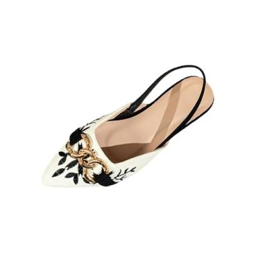 Imagem de Sandálias planas femininas bordadas com bico fino fechado para ocasiões casuais de primavera e verão., Preto, 39