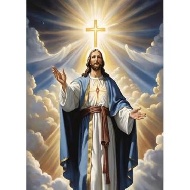 Imagem de WCHUIMM Kits de arte de diamante 5D para adultos Jesus, conjunto de pintura com diamantes de arte por números, ponto cruz, para decoração de parede para casa, 30 x 40 cm