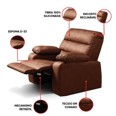 Imagem de Poltrona do Papai Reclinável Retrátil Naaman Sintético PU Marrom K01 - D'Rossi