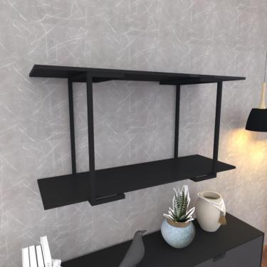 Imagem de Prateleira Industrial Suspensa Estante Parede Nicho Preta Cozinha Escritorio Sala Quarto Infantil