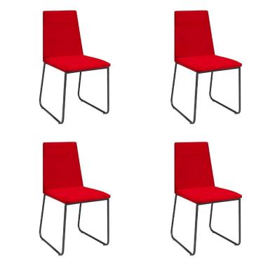 Imagem de Kit 4 Cadeiras De Jantar Cozinha Industrial Lexa Veludo Élpis Móveis Vermelho Preta