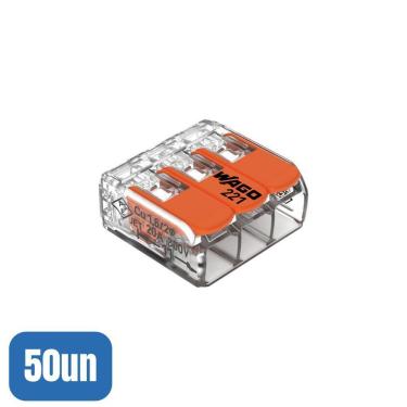 Imagem de 50 Conectores Emenda 4mm 3 Polos 221-413 - Wago