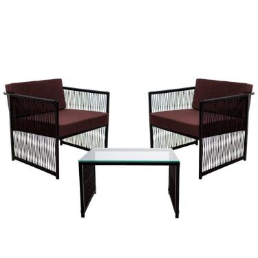 Imagem de Conjunto De 2 Poltronas Em Fibra Sintética E Mesa De Centro Marrom
