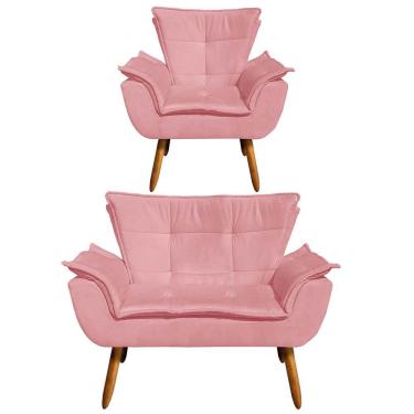 Imagem de Kit 1 Namoradeira e 1 Poltrona Opala Suede Rose