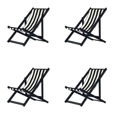 Imagem de Kit 4 Espreguiçadeiras Dobrável Black Sb-l Preto-branco