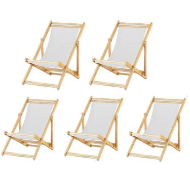 Imagem de Kit 5 Cadeira Madeira Espreguiçadeira Dobrável Sb-branco