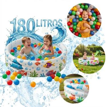 Imagem de Piscina Infantil Inflável 180 Litros Redonda Colorida Banheira Bebê Cr