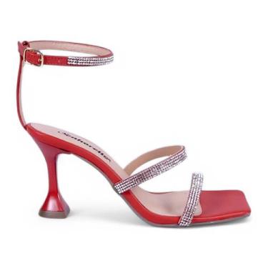 Imagem de Sandália Salto Taça Tiras finas com Strass - Gabriela, Vermelho, 37